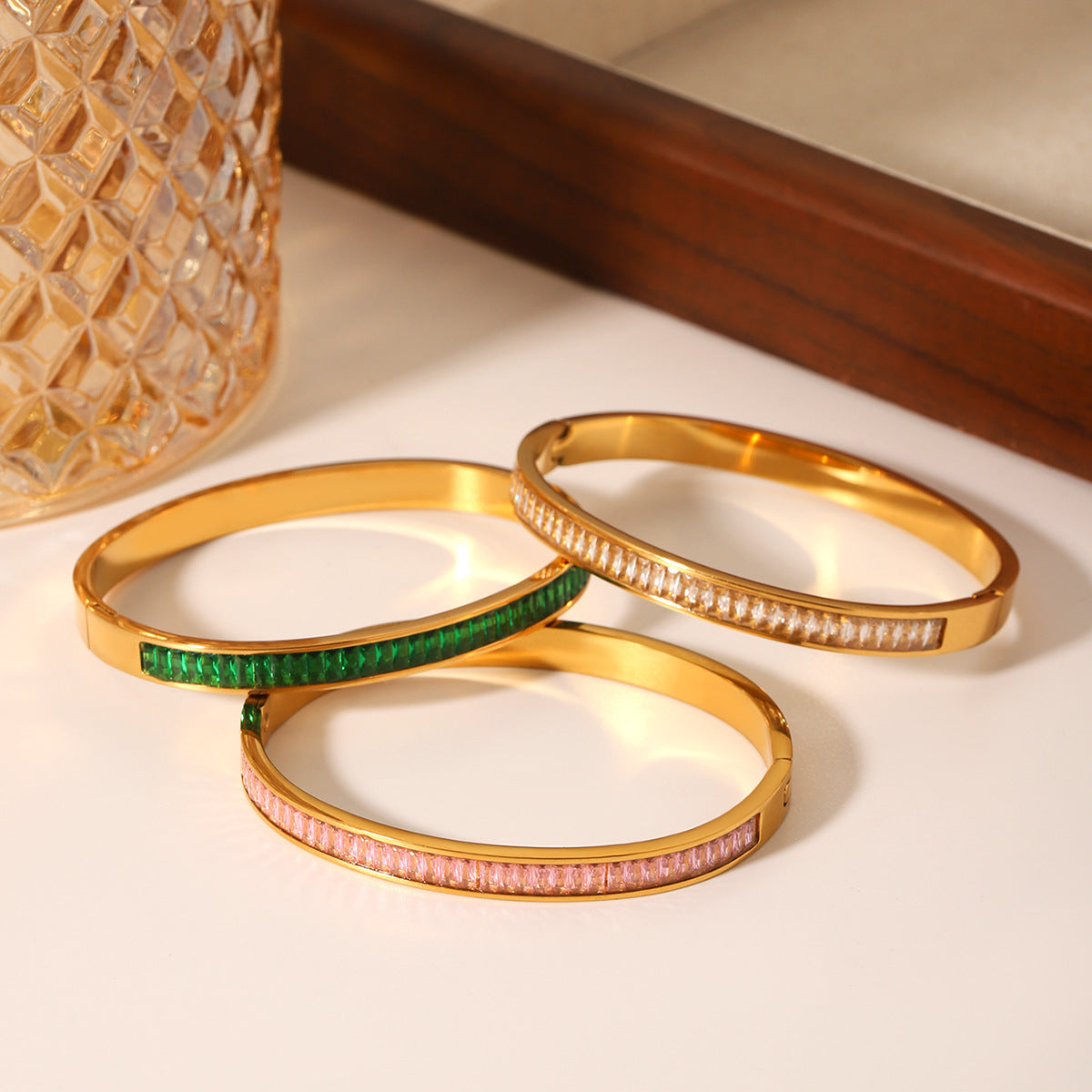 Ins-style 18K Gold Stainless Steel Bracelet Inlaid with Zircon, Made of Titanium Steel, Non-fading, High-end Hand Jewelry