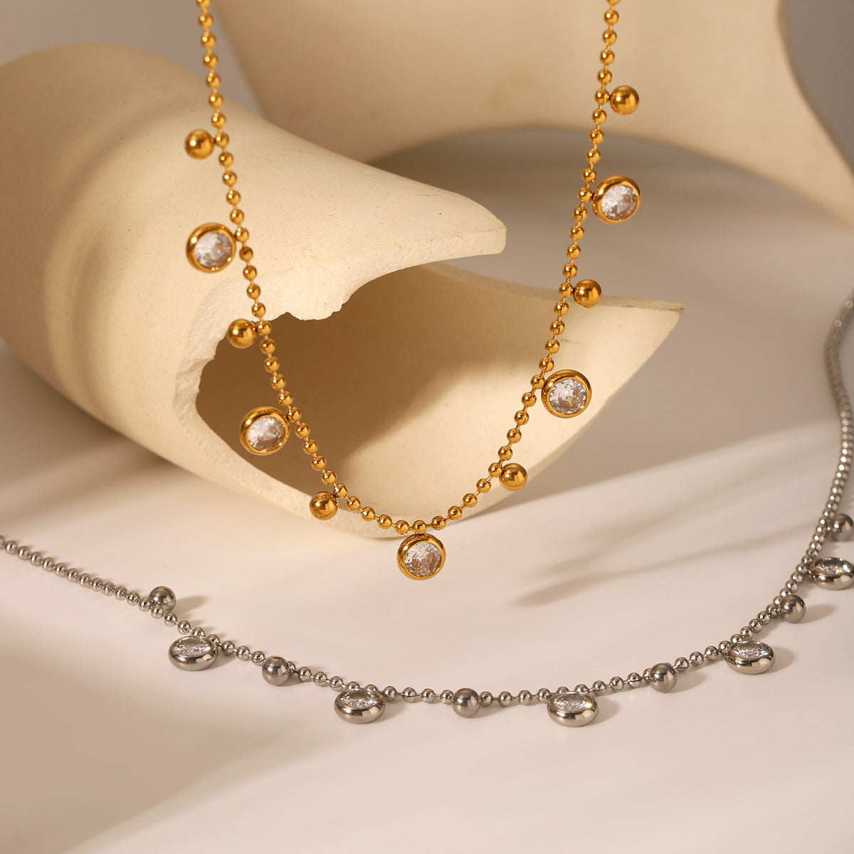 Stainless Steel Bead Chain Tassel Zircon Necklace Women's High-end Necklace Accessory Non-fading Collar Chain Titanium Steel Jewelry