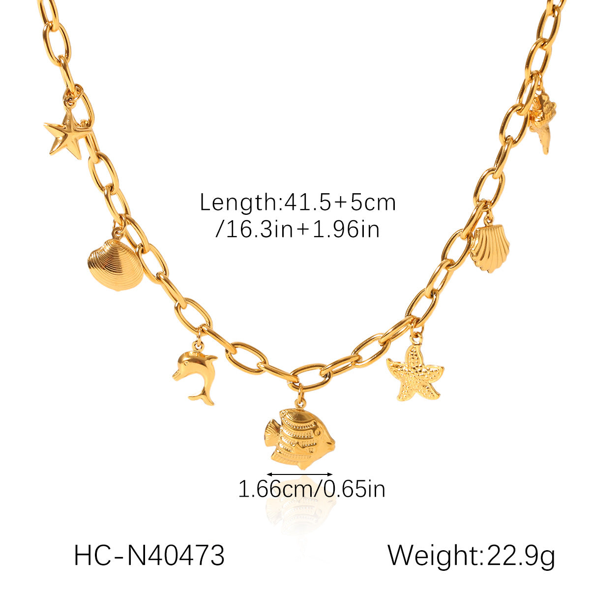 Summer Stainless Steel Ocean Style Element Starfish Shell Pearl Conch Necklace Female Non-fading Necklace