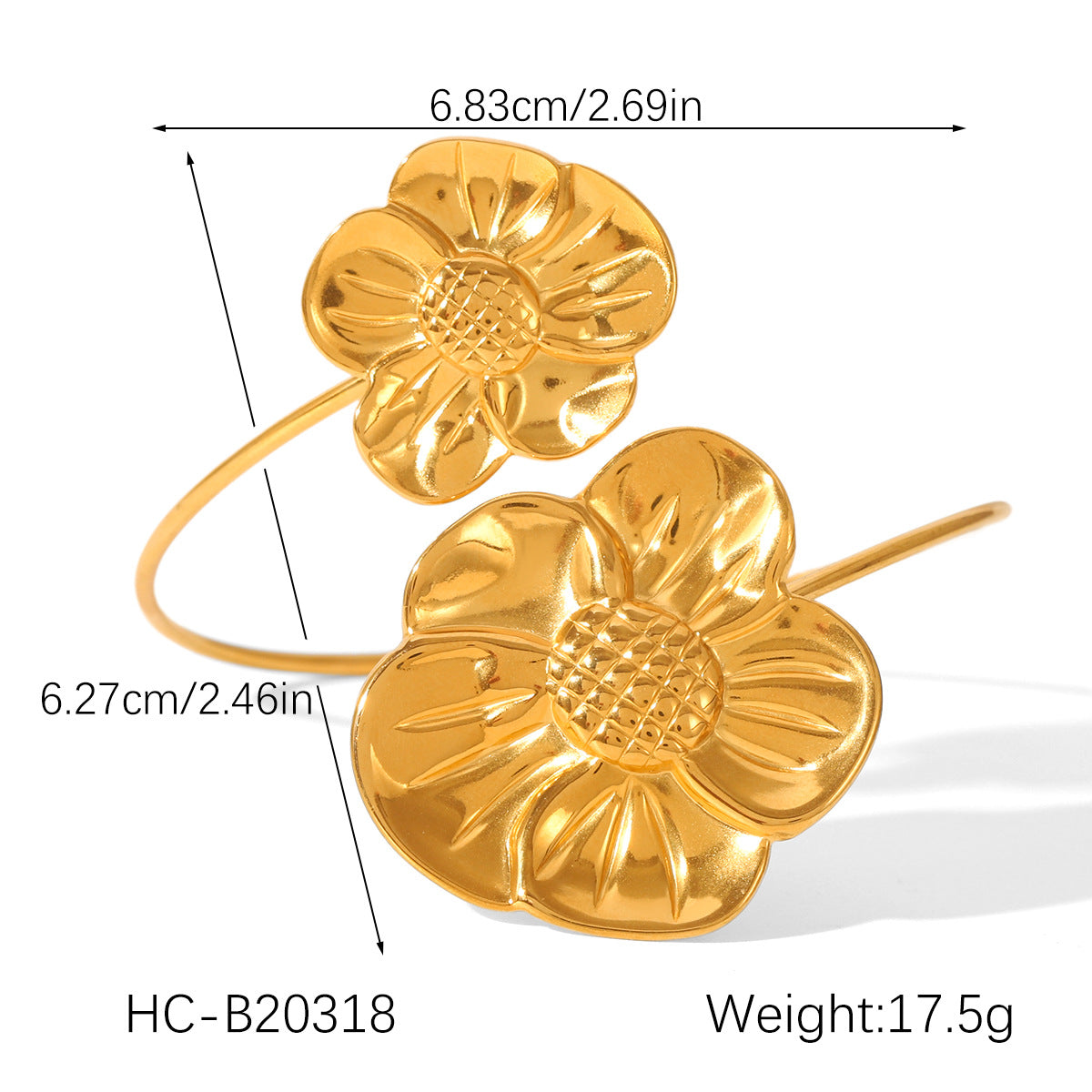 18K gold-plated stainless steel flower-shaped bracelet for women, light luxury, personalized titanium bracelet, Ins-style floral jewelry