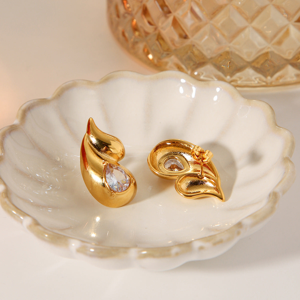 Double Water Droplet Stainless Steel Earrings, Female Internet Celebrity Style, Light Luxury Diamond Studded Titanium Steel Earrings, High-end Feel