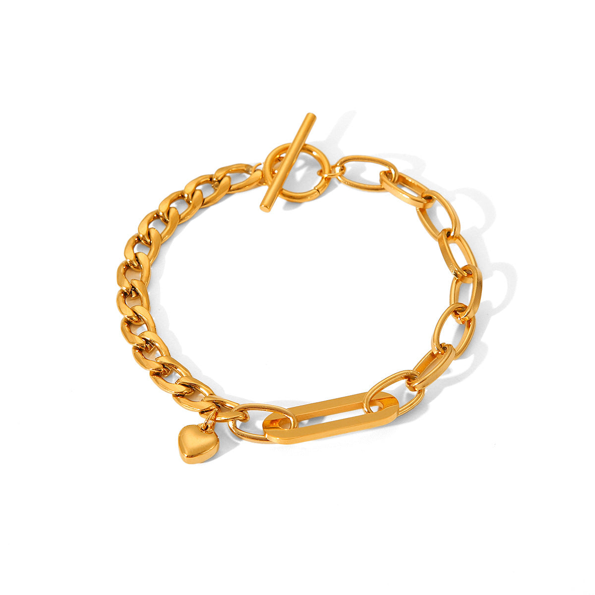 Stainless steel Cuban chain oval chain heart pendant bracelet women's 18K gold titanium steel jewelry