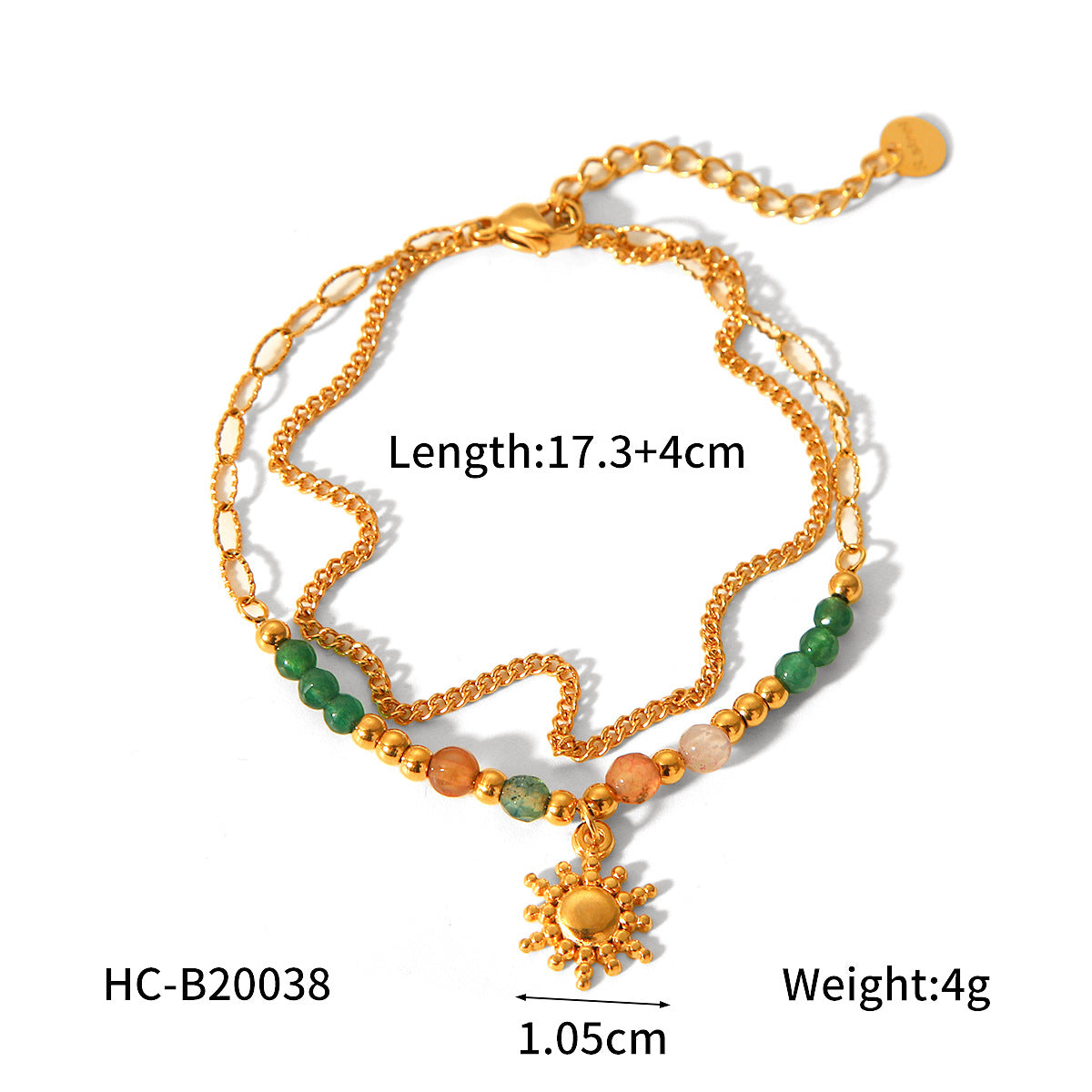 French Court Style 18K Gold-plated Stainless Steel Sun Pendant Necklace for Women, Fashionable and Vintage, Featuring Natural Stone Beads Bracelet