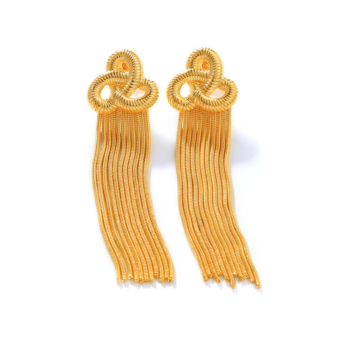 18k Gold Stainless Steel Chinese Knot Earrings with Tassel, Fashionable and Elegant Titanium Steel Earrings for Women