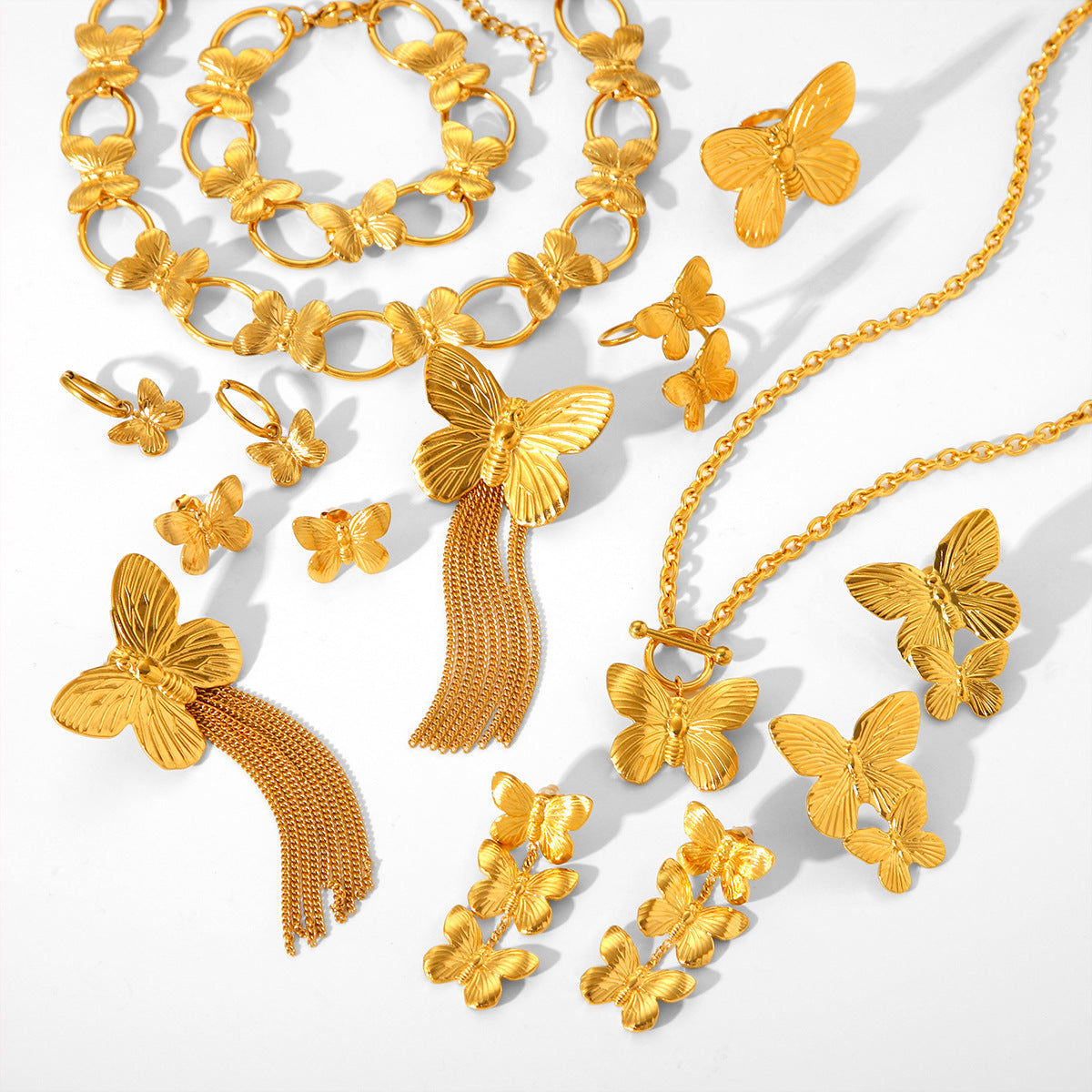 Fashionable Vintage Butterfly Jewelry, Including Vintage Earrings, Rings, Necklaces, Bracelets, Niche Light Luxury Titanium Steel Accessories