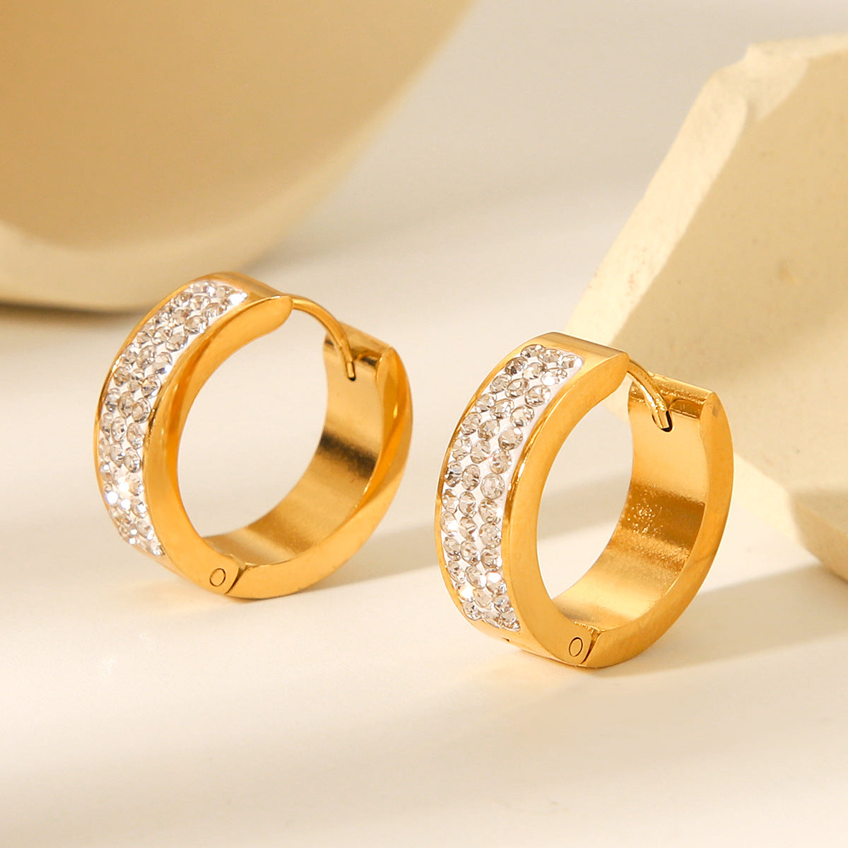 Stainless Steel Earrings for Women, Light Luxury, Versatile, High-end, Diamond-encrusted Earrings, Titanium Steel Earrings