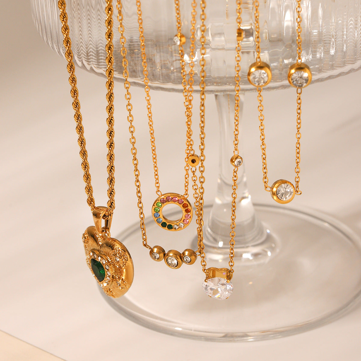 Stainless Steel Love Necklace with Zircon Clavicle Chain Women's High-end Titanium Steel 18K Gold-plated Necklace