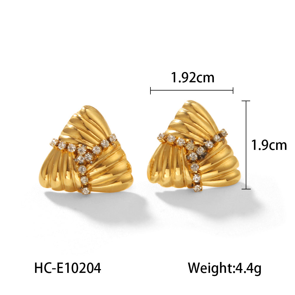 Fashionable Trendy 18k Gold Stainless Steel Earrings with A Woven Texture Design, Diamond-encrusted Earrings Studs, and Titanium Steel Earrings