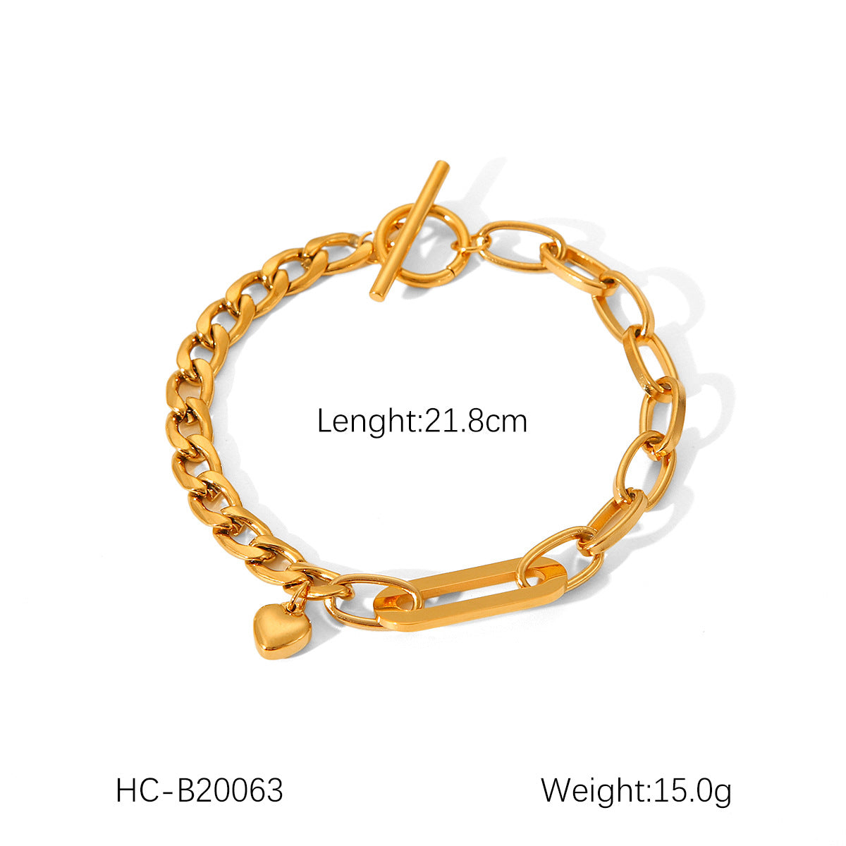 Stainless steel Cuban chain oval chain heart pendant bracelet women's 18K gold titanium steel jewelry