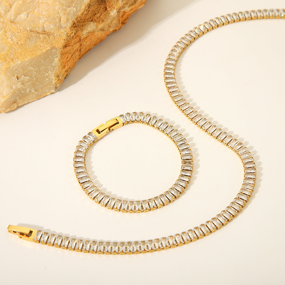 Zircon Necklace Jewelry Women's High-end Feel Easy-matching Collar Chain Full Diamond Stainless Steel Bracelet Titanium Steel Jewelry