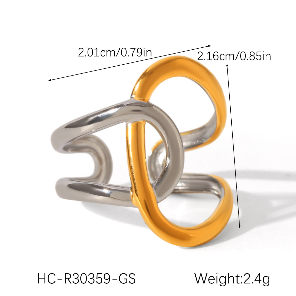 Ins-style Exaggerated Personality Stainless Steel 18K Gold-plated Ring for Women, Titanium Steel, Non-fading, High-end Hand Jewelry