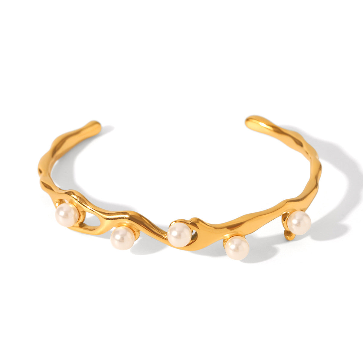 Stainless Steel Bracelet, Irregular Design, Elegant and High-end Feel, Pearl Opening Bracelet, Non-fading, Titanium Steel Jewelry