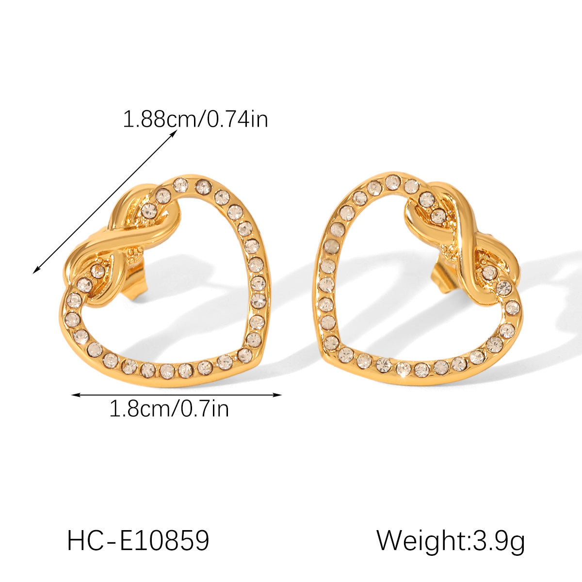 INS-style Hollowed-out Diamond-encrusted Heart-shaped Earrings for Women, Stainless Steel Earrings, Niche and High-end, 18k Gold Titanium Steel Earrings