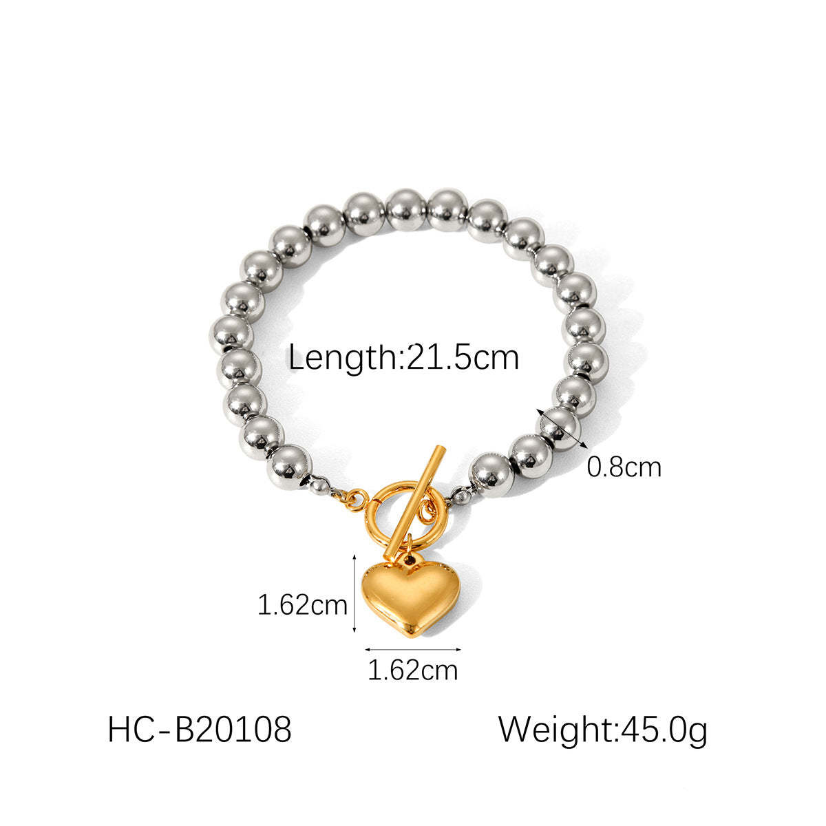Stainless Steel Modern Peach Heart Bracelet Women's Vintage Classic Heart Bead Chain Titanium Steel Jewelry