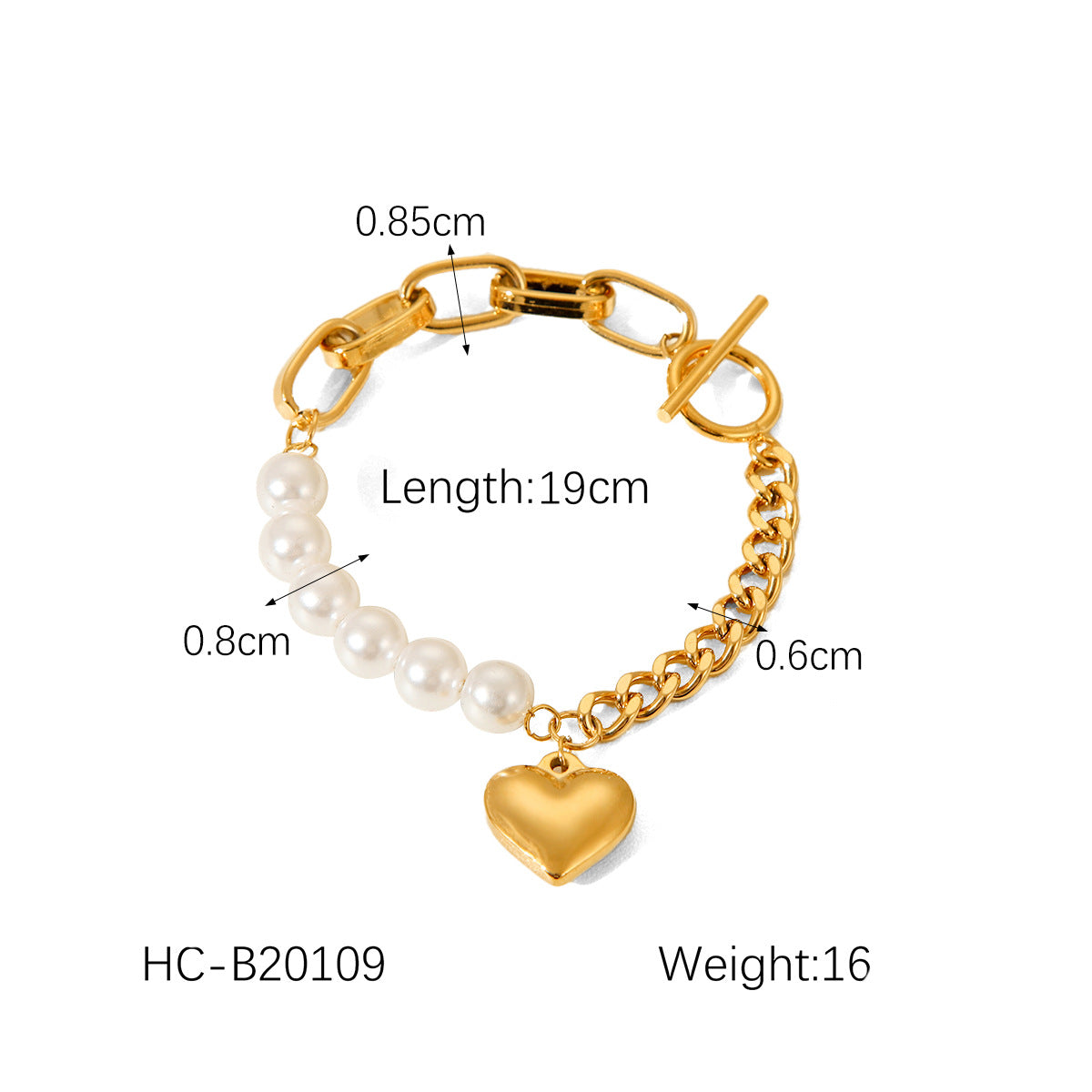 Ins Style Fashionable High-end Pearl Bracelet Women's Stainless Steel Heart Pendant Splicing Chain Titanium Steel Jewelry