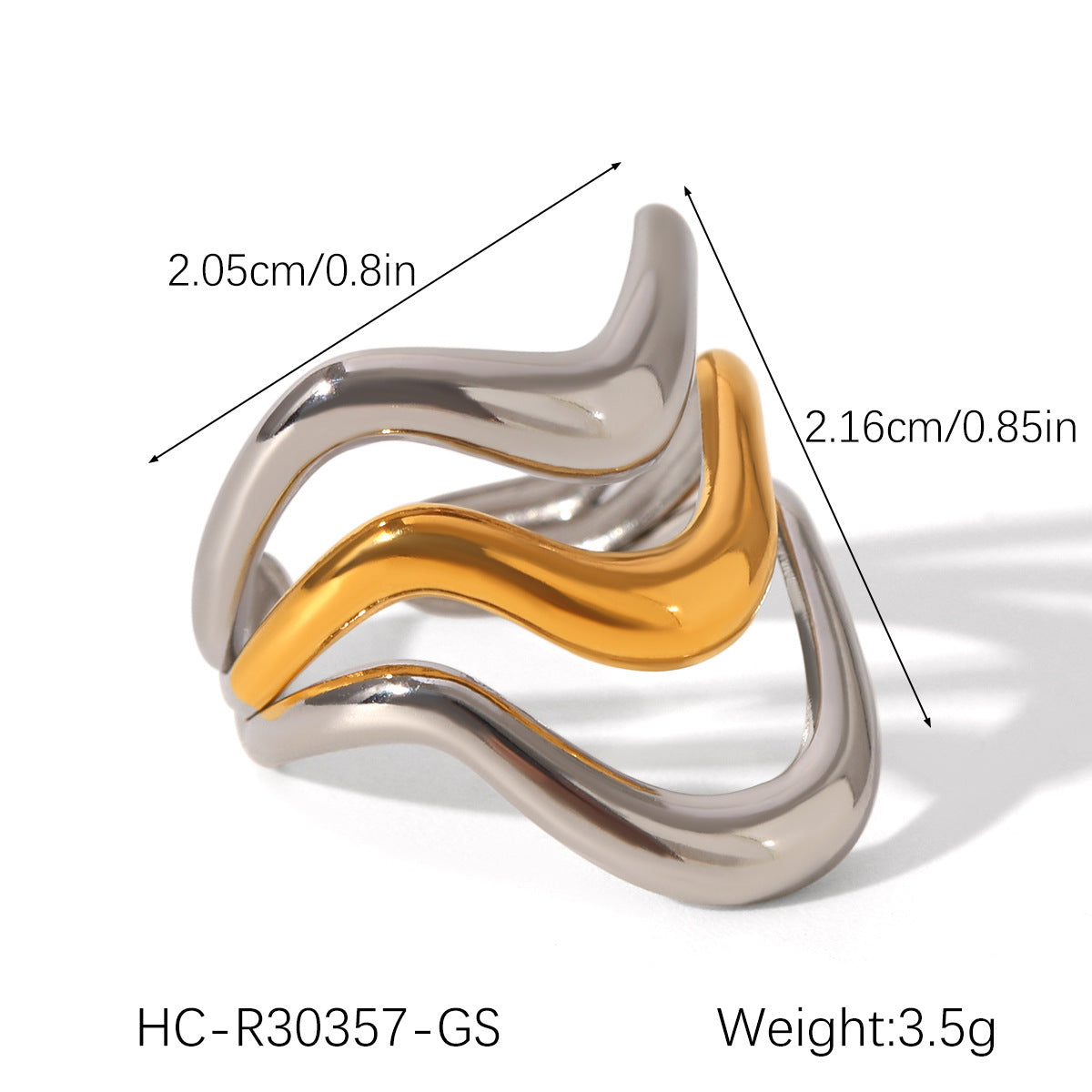 Ins-style Exaggerated Personality Stainless Steel 18K Gold-plated Ring for Women, Titanium Steel, Non-fading, High-end Hand Jewelry