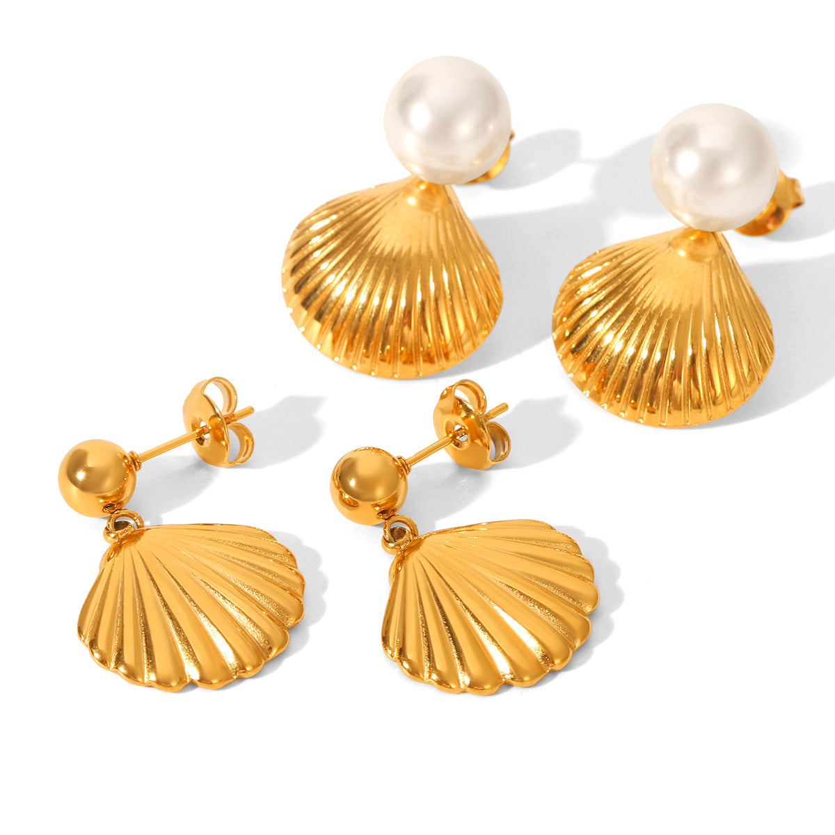 18K Gold Stainless Steel Shell Earrings, Luxurious and High-end, with Pearl Earrings and Titanium Earrings, Versatile and Easy To Match
