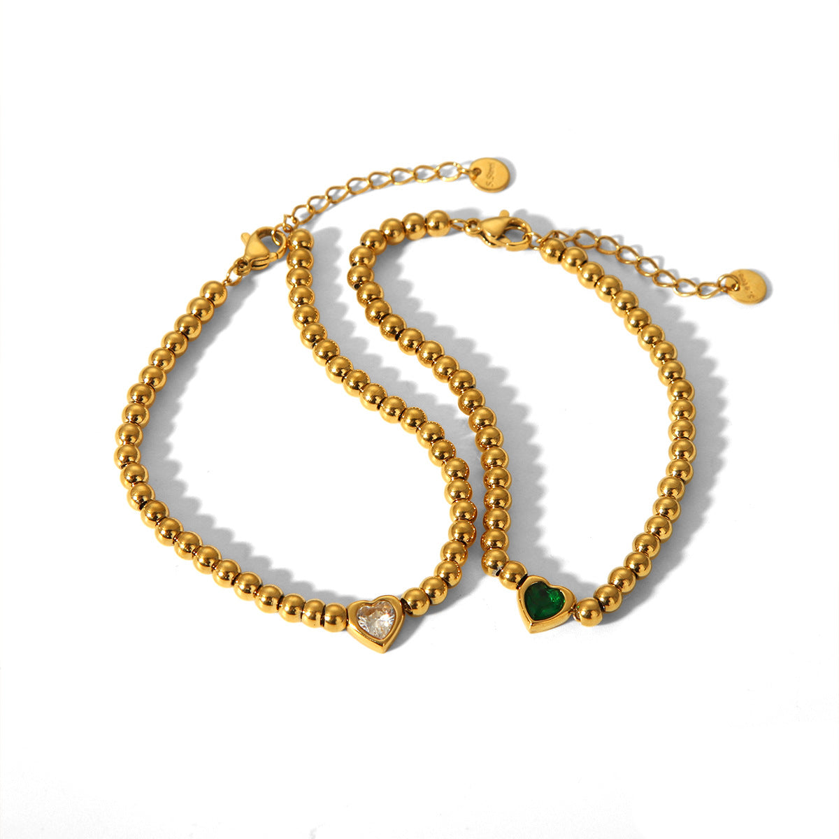 INS-style Beaded Design, 18K Gold Stainless Steel Heart-shaped Bracelet for Women, Fashionable and Personalized, Versatile Titanium Steel Jewelry