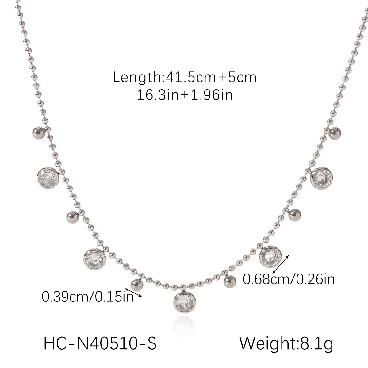 Stainless Steel Bead Chain Tassel Zircon Necklace Women's High-end Necklace Accessory Non-fading Collar Chain Titanium Steel Jewelry