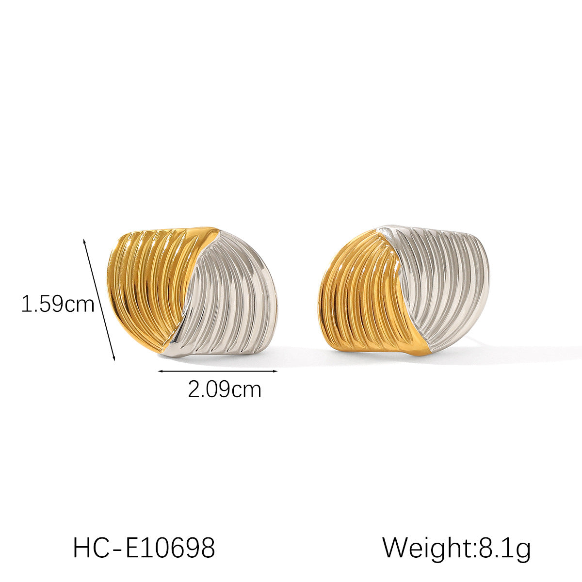 Stainless Steel Earrings, Gold and Silver Color-block, Glossy Geometric Texture, Stud Earrings, Sun-shaped Five-pointed Star Earrings for Women