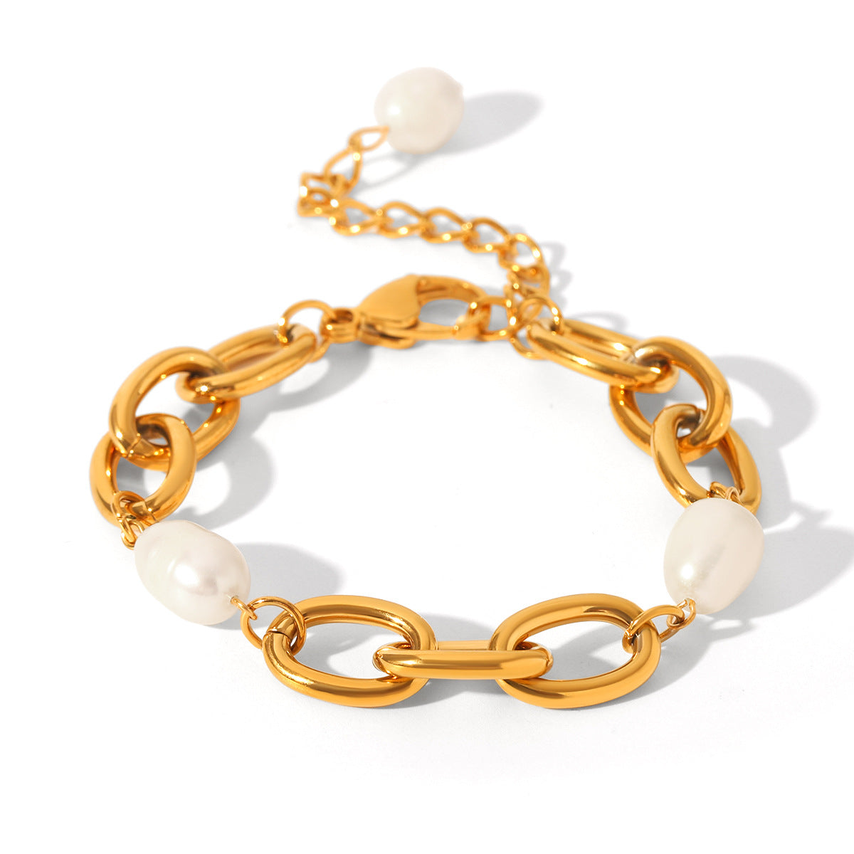 French Natural Freshwater Pearl Bracelet, 18K Gold-plated Stainless Steel O-chain Jewelry, Titanium Steel, Non-fading Bracelet Accessory