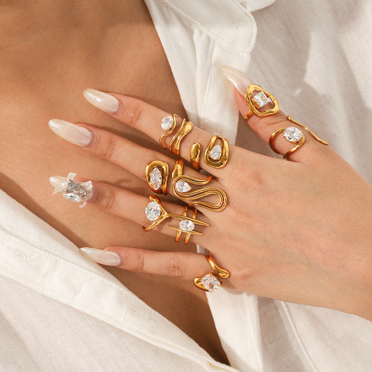 Zircon Ring for Women, Non-fading Titanium Steel Ring, Niche and High-end Open Ring, Stainless Steel Ring