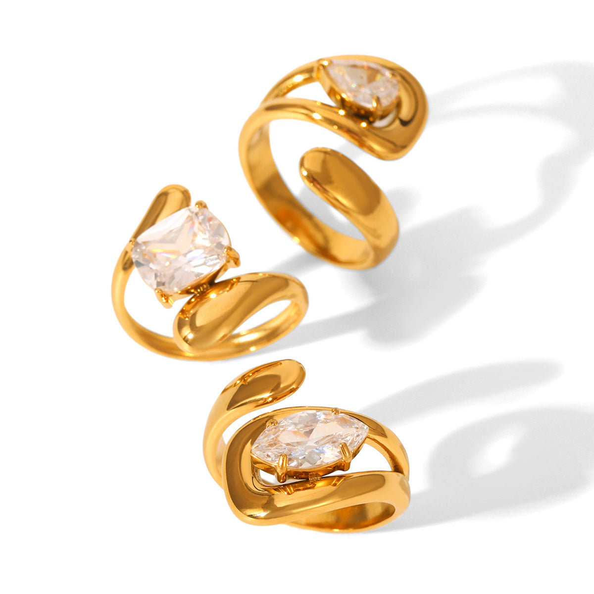 Stainless Steel Zircon-inlaid Ring, High-end and Light Luxury, Open-finger Ring, Niche Titanium Steel Jewelry