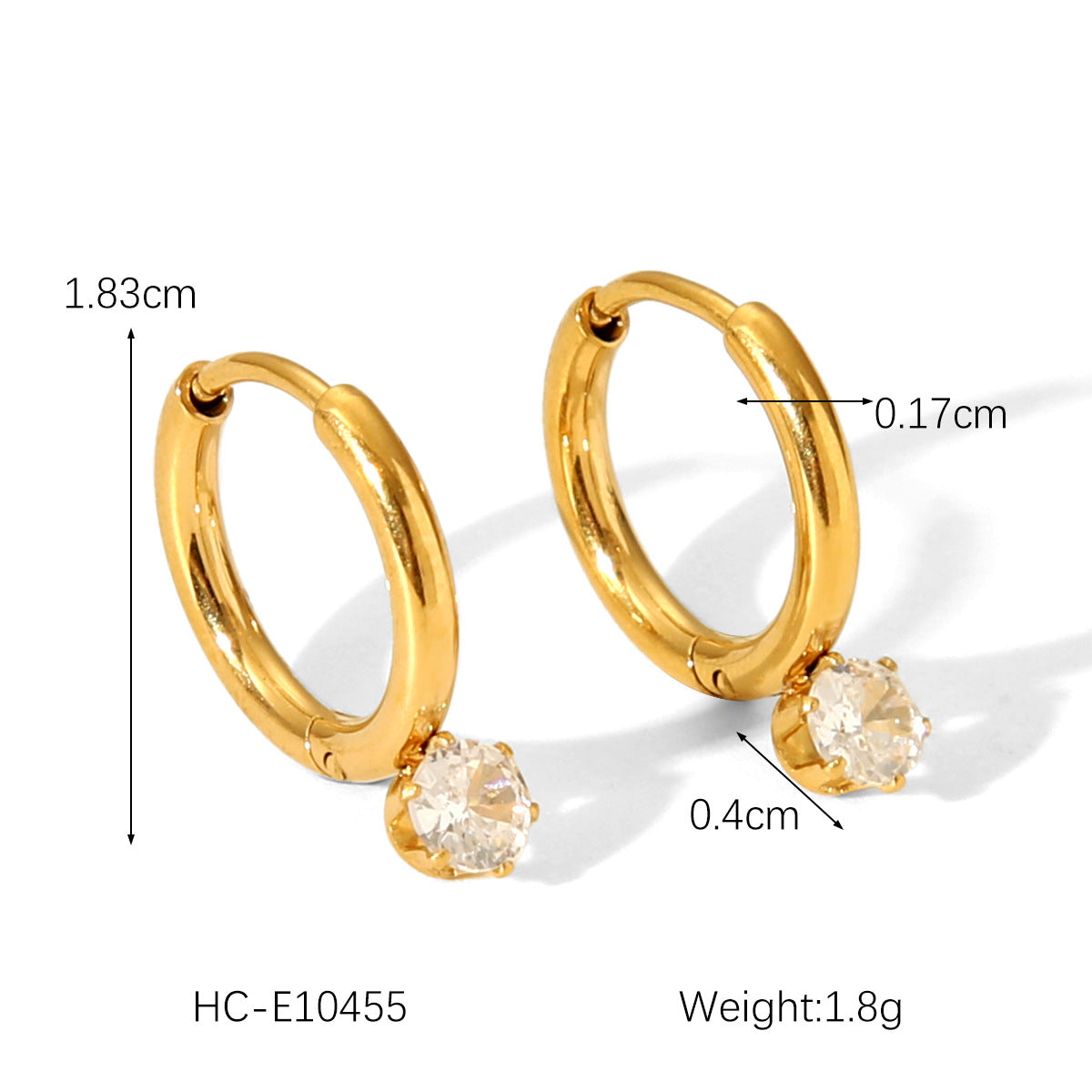 Ins-style internet celebrity jewelry, 18K gold stainless steel earring hoop, women's fashion, simple, round zircon earrings, high-end ear jewelry
