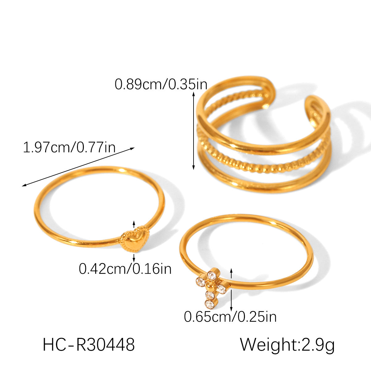 18K Gold-plated Stainless Steel Bowknot Flower-shaped Open Ring Set, Ins-style Zircon Ring for Women, Non-fading