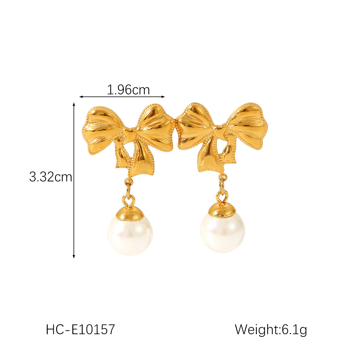 INS-style Titanium Steel Bowknot Earrings, 18K Gold Stainless Steel Butterfly Pearl Earrings, High-end Ear Jewelry