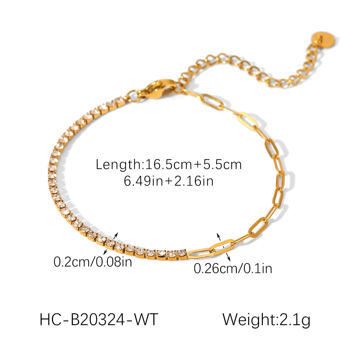 INS18K Gold Stainless Steel Zircon Bracelet, Light Luxury and High-end Gemstone Bracelet for Women
