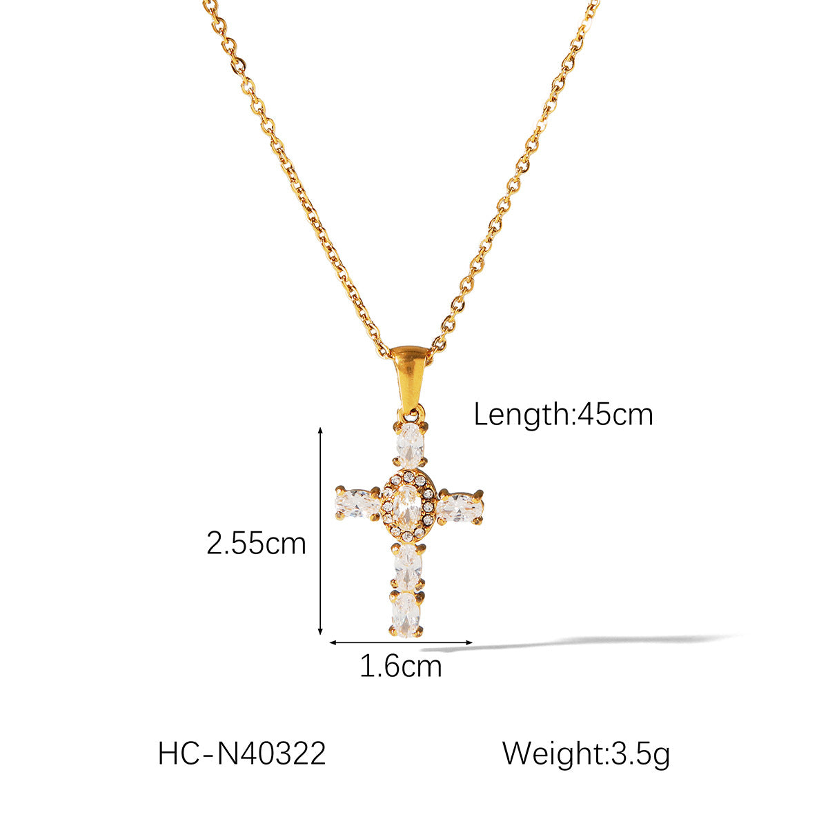 18K Gold Stainless Steel Box Chain Cross Diamond Pendant Necklace Does Not Fade, Elegant Titanium Steel Clavicle Chain