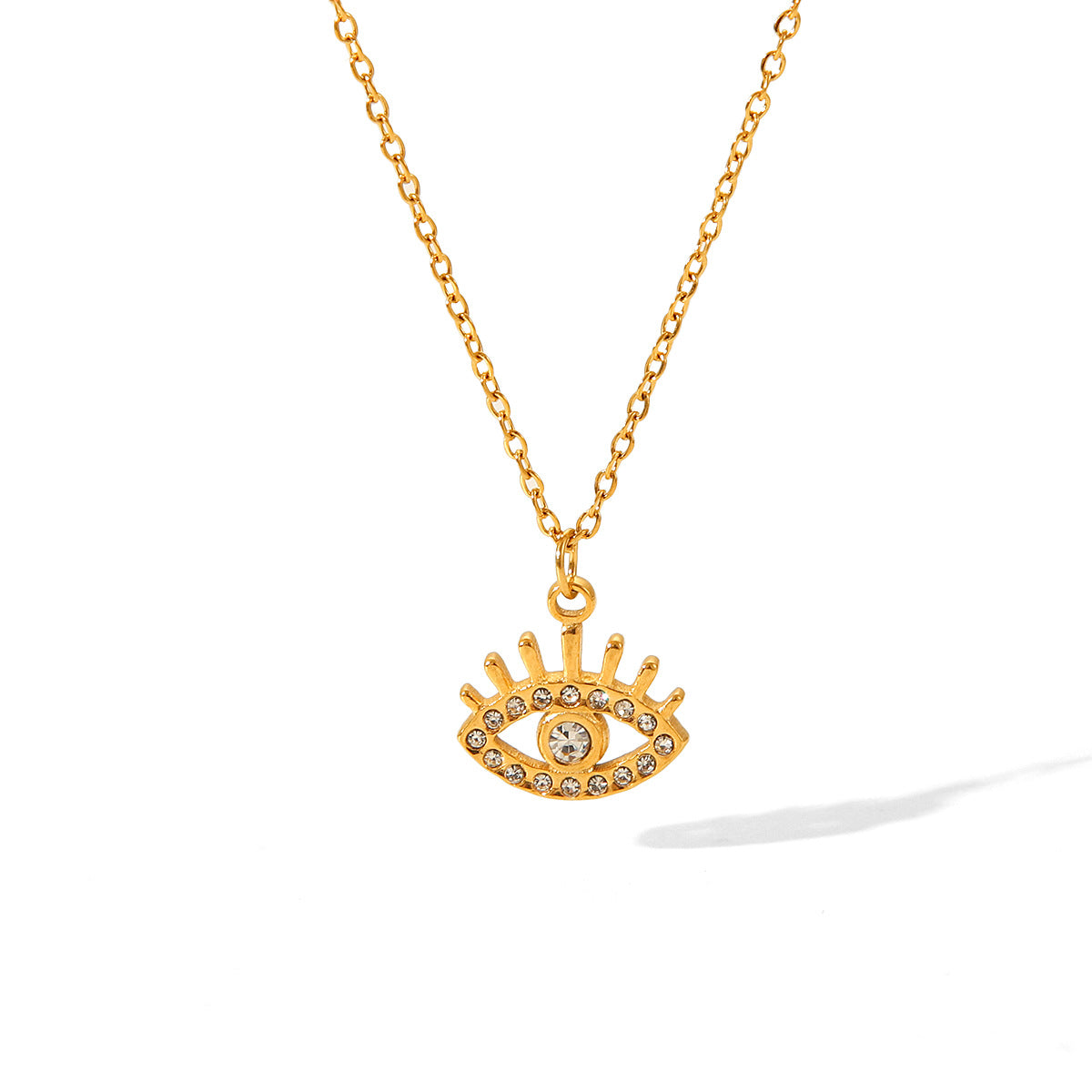 Titanium Steel Non-fading Necklace 18K Gold Stainless Steel Diamond-encrusted Demon's Eye Pendant Necklace Jewelry