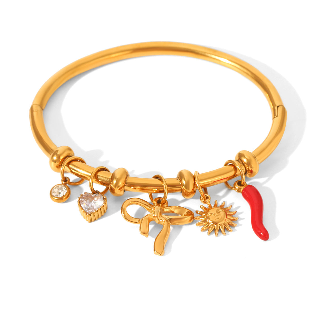 Stainless Steel Sun Bowknot Oil-dripping Chili Zircon Bracelet DIY Jewelry Accessory Titanium Steel Plain Bracelet