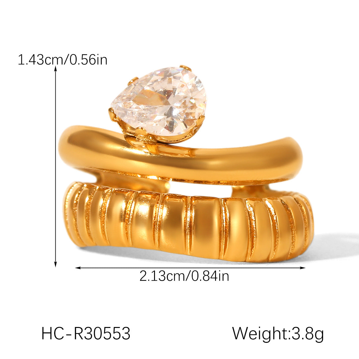 Geometric Stainless Steel Jewelry with Zircon Ring, Titanium Steel, Non-fading, Open-end Ring, High-end Feel Finger Ring