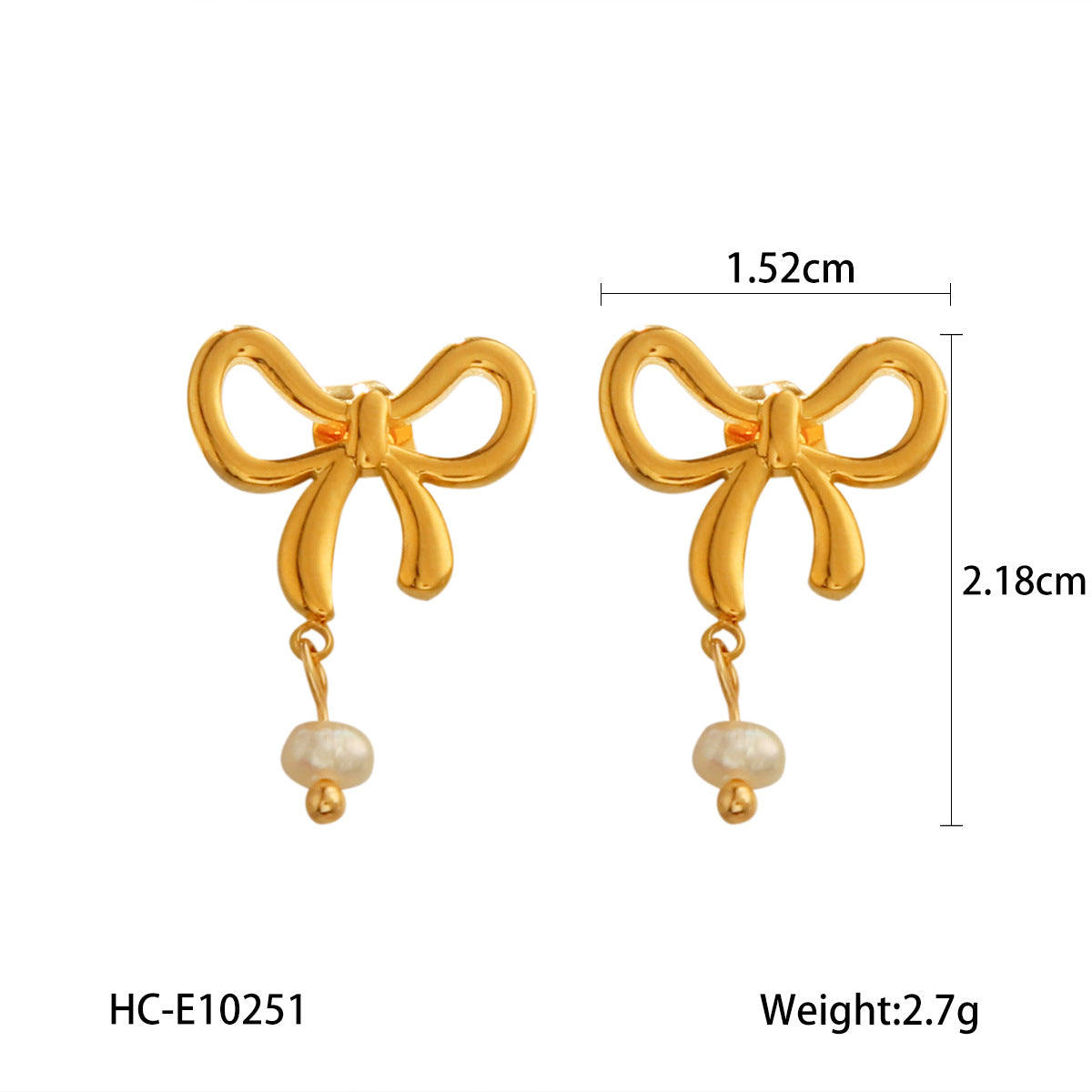 Fashionable 18K gold stainless steel bow earrings with freshwater pearl earrings, versatile earrings for women's temperament