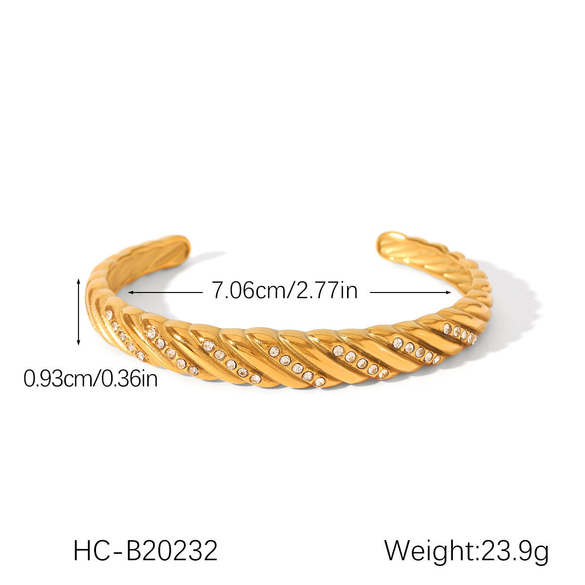 18K gold croissant-shaped stainless steel bracelet with diamond inlay, open style, women's light luxury temperament, cast bracelet, titanium steel jewelry