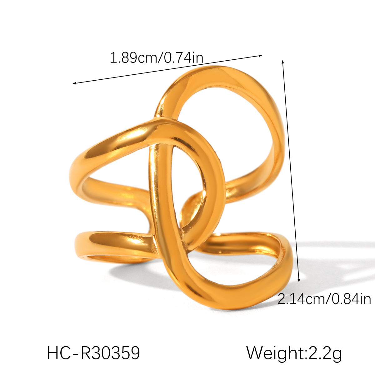 Ins-style Exaggerated Personality Stainless Steel 18K Gold-plated Ring for Women, Titanium Steel, Non-fading, High-end Hand Jewelry