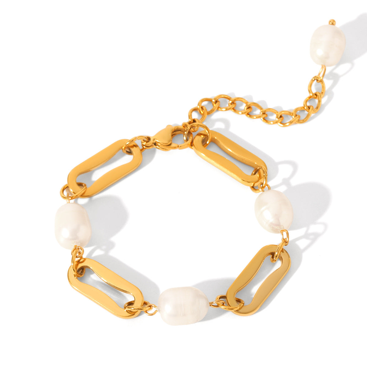 Stainless Steel 18K Gold-plated Bracelet, Non-fading, with Paperclip Chain Spacing, Freshwater Pearl Bracelet, Jewelry