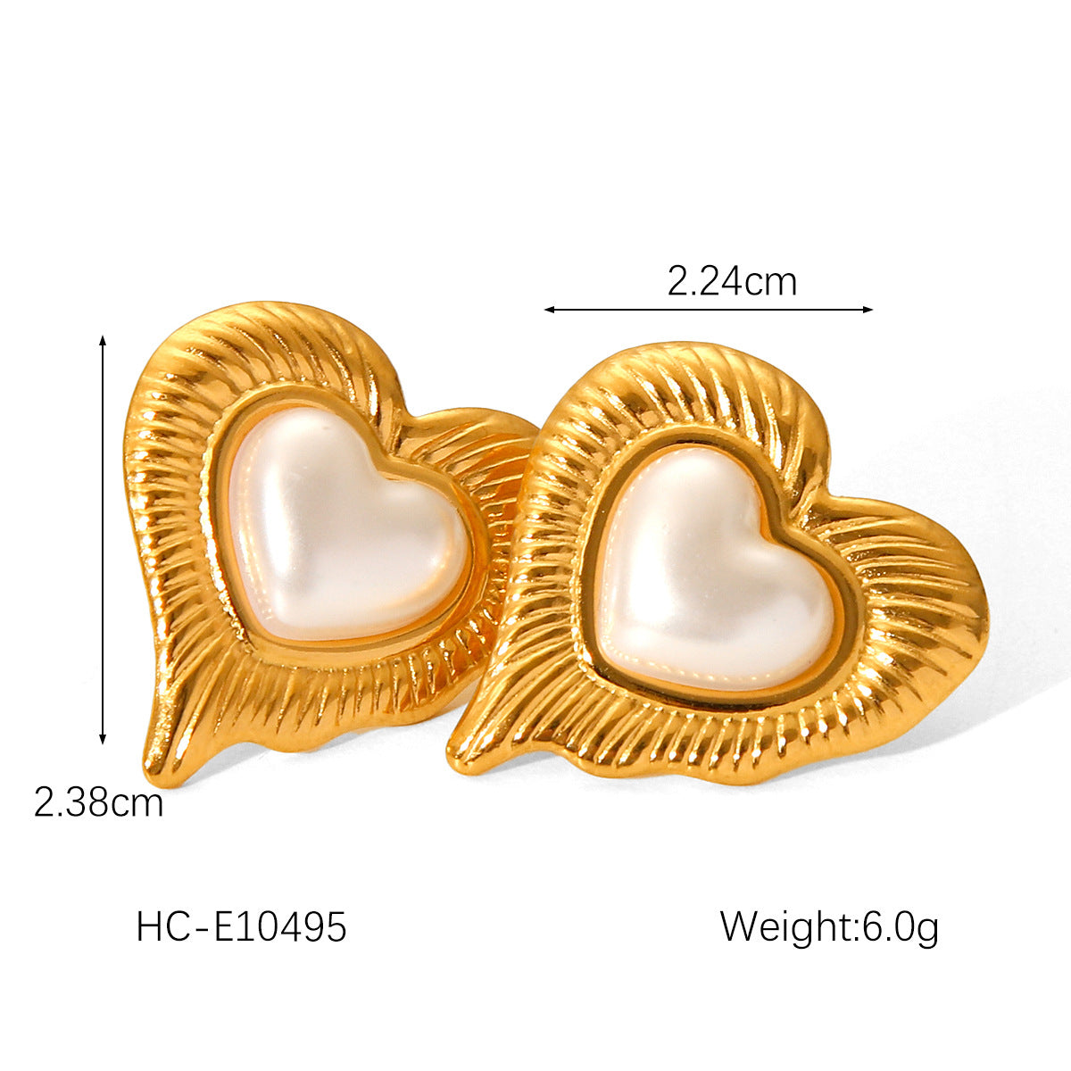 Stainless Steel Gold-plated Heart-shaped Pearl Earrings INS Style French High-end Feeling Gold Snake Titanium Steel Earrings for Women