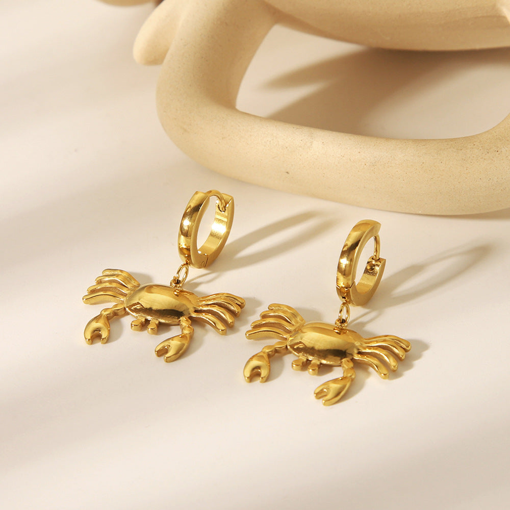 Ocean Earrings, 18k Gold Stainless Steel Earrings for Women, Fashionable, Versatile, High-end, Crab-shaped Eardrops