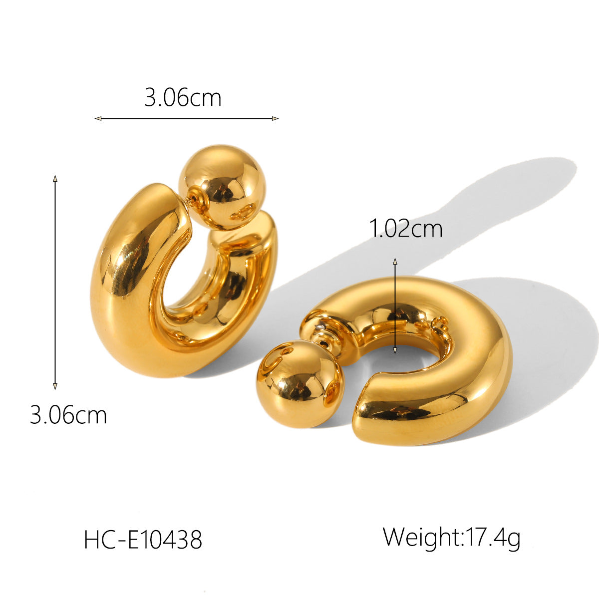C-shaped 18K Gold-plated Hollow Stainless Steel Earrings for Women, Non-fading Ear Jewelry, Cross-border Titanium Steel Jewelry