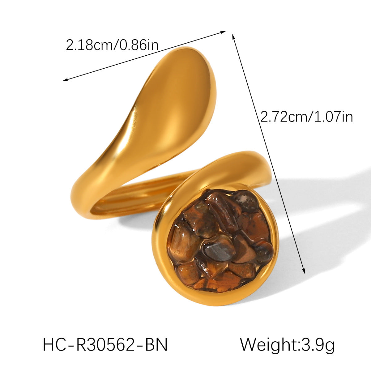 French vintage natural stone stainless steel ring for women, non-fading jewelry, versatile niche design, titanium steel open ring