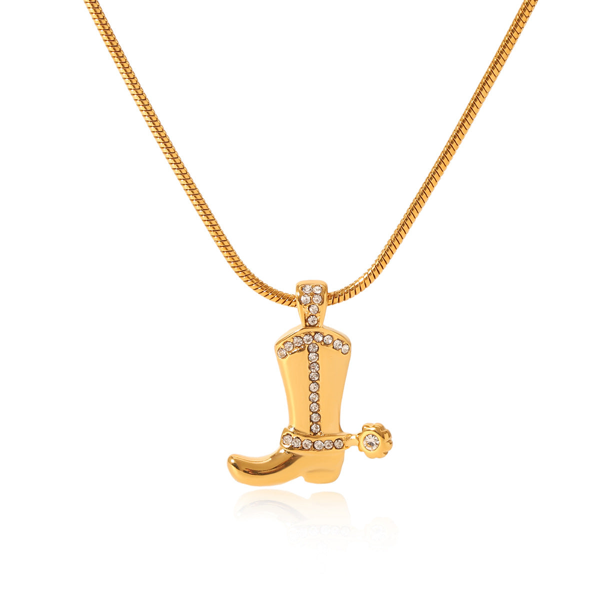 Fashionable and Personalized Stainless Steel Diamond-encrusted Cowboy Boots Pendant Necklace Hip-hop Trend Titanium Steel Snake Bone Chain Necklace