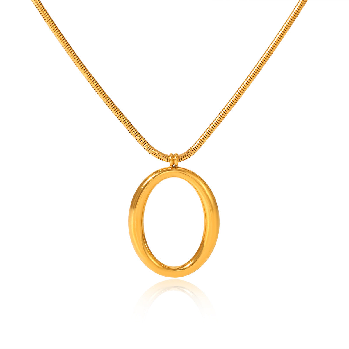Personalized Light Luxury Snake Bone Chain Hollow Oval Pendant Stainless Steel Necklace Simple and High-end Collar Chain Necklace
