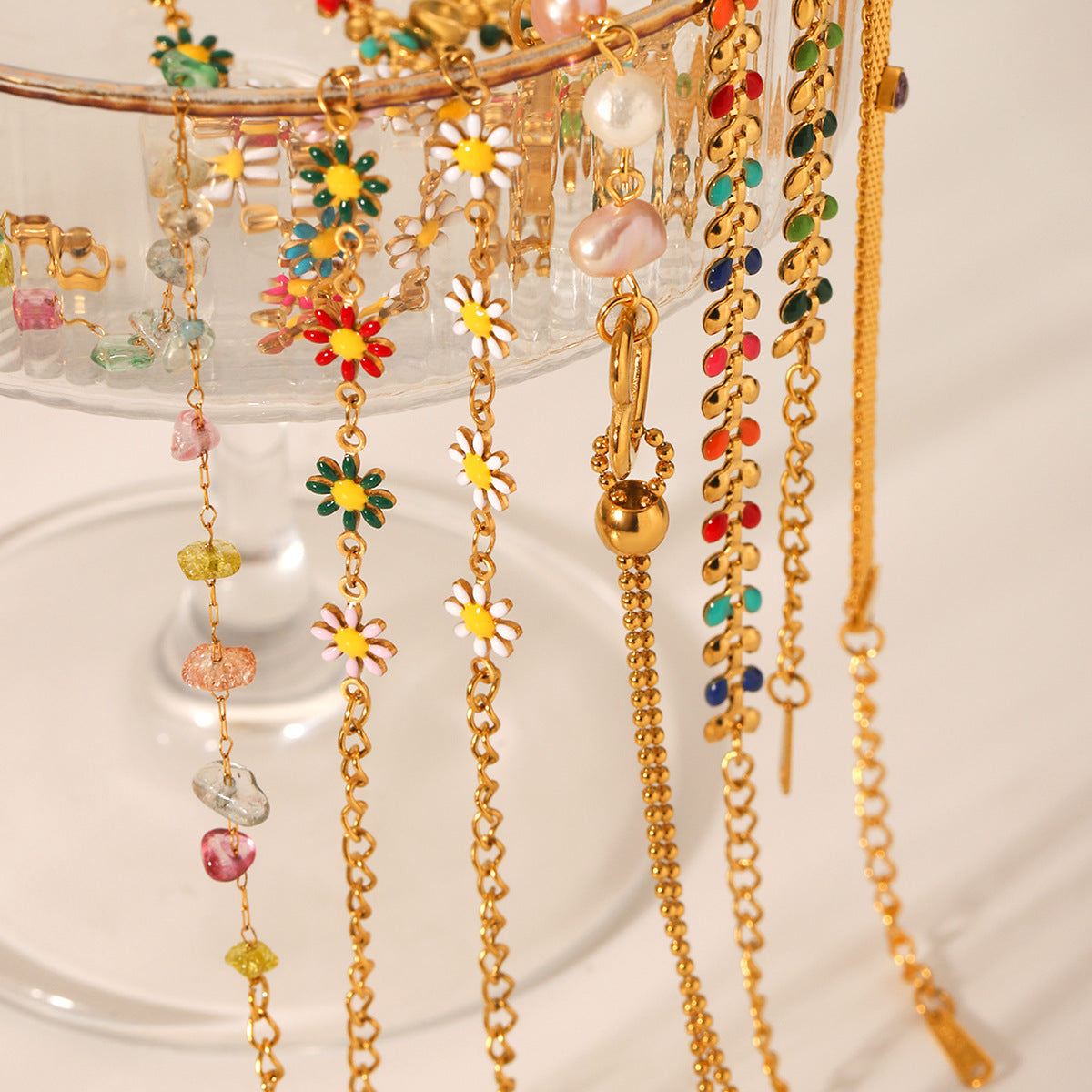 Bohemian-style Stainless Steel Bracelet with Oil-dripped Colored Zircon Hand Jewelry for Women, Non-fading Jewelry