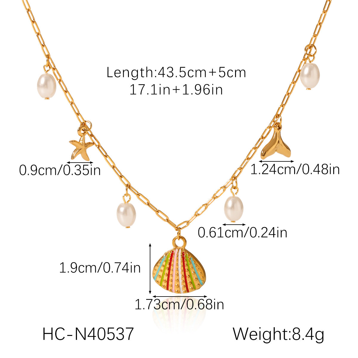 Summer Stainless Steel Ocean Style Element Starfish Shell Pearl Conch Necklace Female Non-fading Necklace