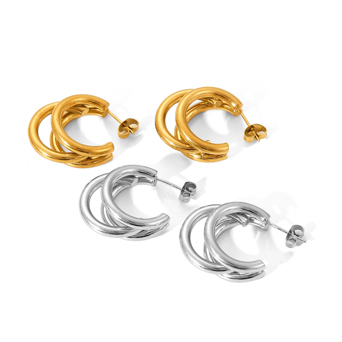 INS Three-layer Stainless Steel Gold-plated Earrings for Women, Light Luxury, High-end, Personalized, 18K Gold Temperament Earrings