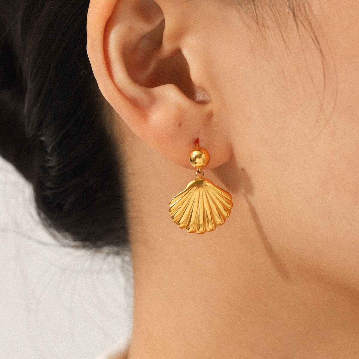 18K Gold Stainless Steel Shell Earrings, Luxurious and High-end, with Pearl Earrings and Titanium Earrings, Versatile and Easy To Match