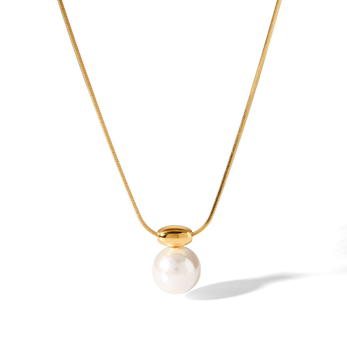 Simple and versatile golden bean necklace with stainless steel French style small fragrance pearl pendant jewelry